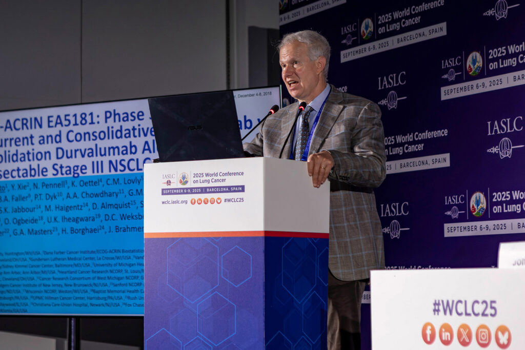 Fotografía de ponencia en el Congreso Mundial de Cáncer de Pulmón 2025 (WCLC2025) en Barcelona, realizada por NUA Estudio.